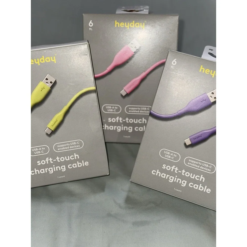 3pc - 6 Ft Heyday Soft-touch Charging Cables USB-A To USB-C - Purple/Pink/Lime